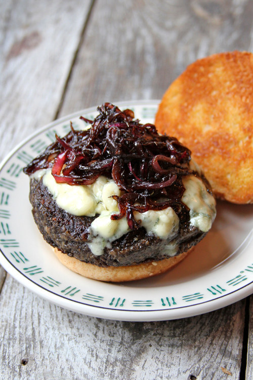 Portobello Burger with Blue Cheese and Saut&eacute;ed Red Onions