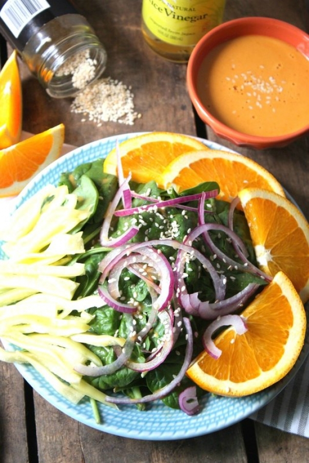 spinach salad with orange sesame dressing