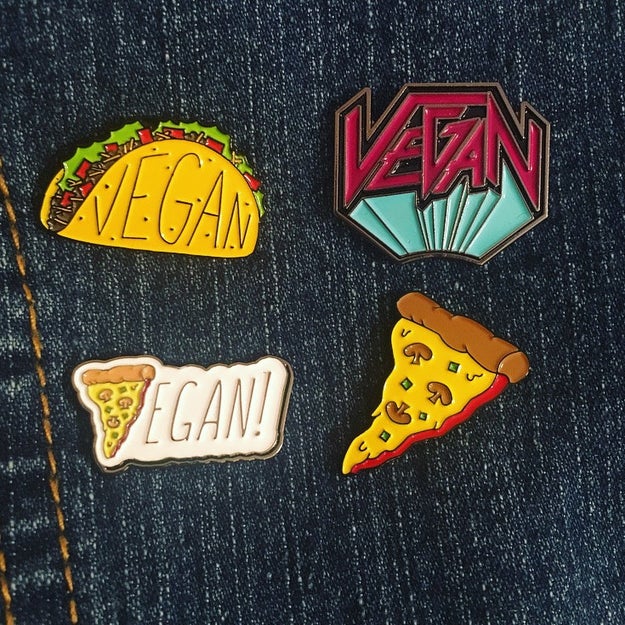 A set of pins celebrating one of life's greatest joys, vegan pizza. (And tacos. Always tacos.)