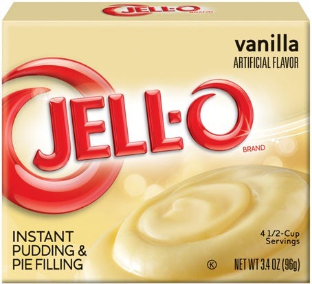 Jell-O Instant Pudding Mix (vanilla, chocolate, lemon, pistachio, and banana creme)