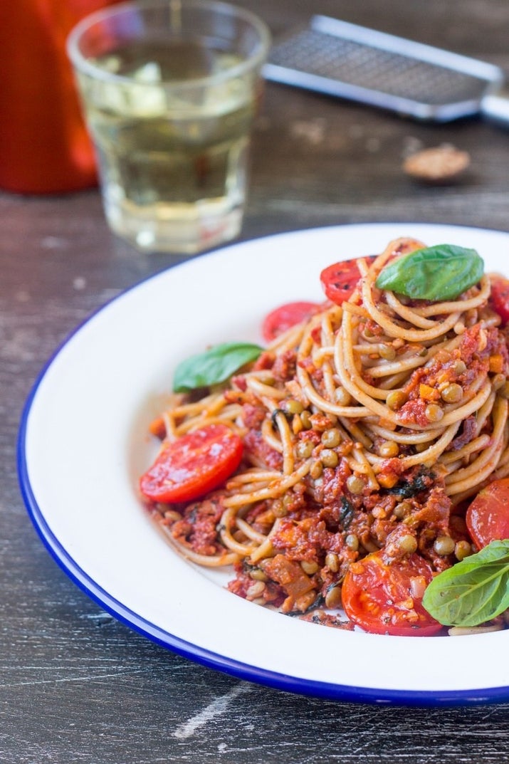 This ain't your grandma's spaghetti, but it's protein-packed with a sauce made of sun-dried tomatoes, walnuts and lentils. Get the recipe.