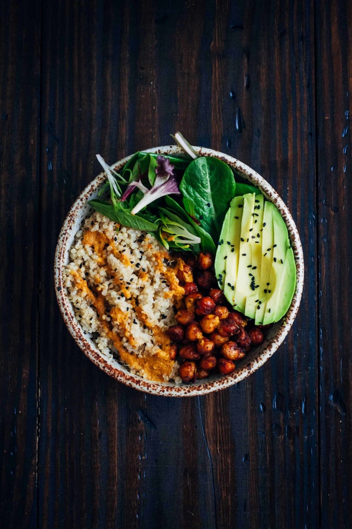 There's really no wrong way to put together a buddha bowl. Just throw in some protein, vegetables, and grains, and you're good to go. Here's one recipe to get you started.