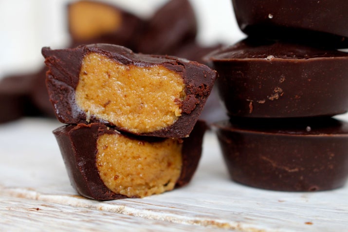 A smooth gooey peanut butter centre coated in velvety chocolate. Get the simple recipe for these here.
